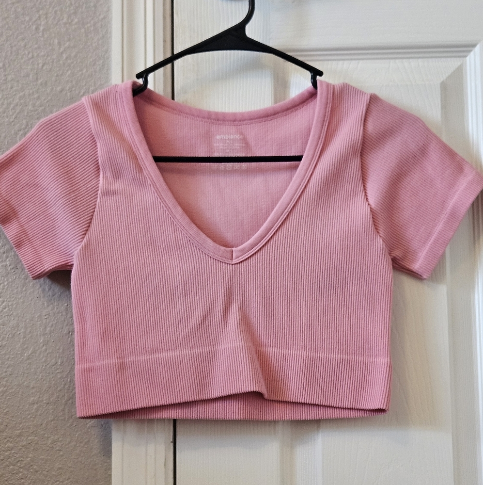 Ambiance Light Pink Ribbed V-Neck Tee